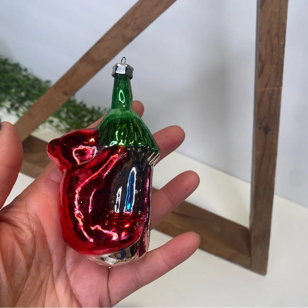 Hand Blown Glass Teddy Bear Koala Clinging To Tree Bird Feeder Ornament